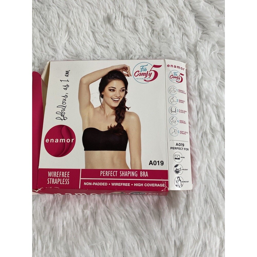 Enamor Bra 38B Black Wireless Strapless Perfect Shaping High Coverage Non Padded